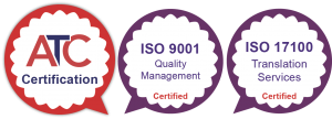 ATC ISO 9001 and 17100 certification marks | Translators